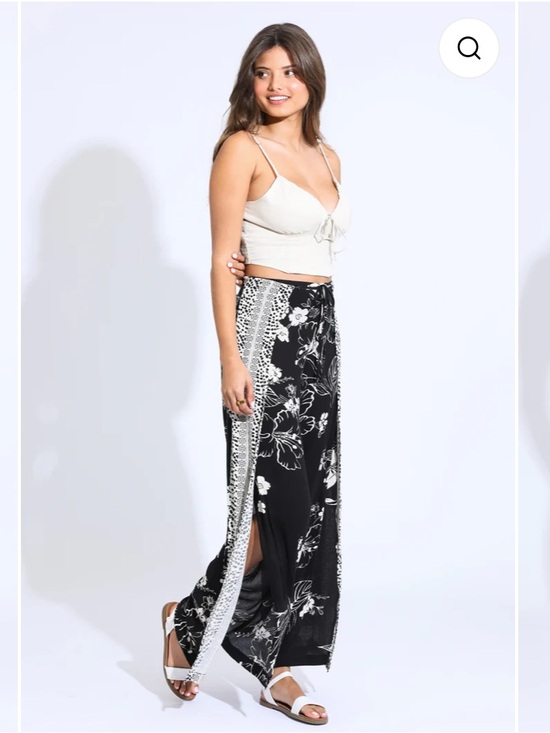 Rewash Pants - REWASH WIDE LEG BORDER WRAP PANT - BLACK FLORAL